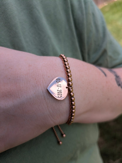 Personalized Heart and Beaded Adjustable Bracelet