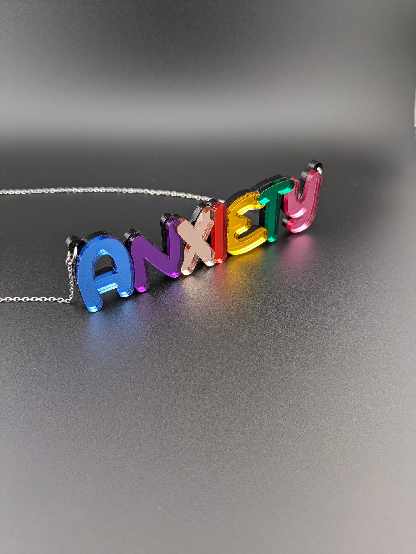 Mirrored Acrylic "Anxiety" Pendant Necklace