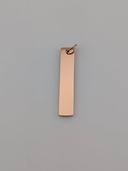 Custom Engraved Pendant Rose Gold Vertical bar with chain